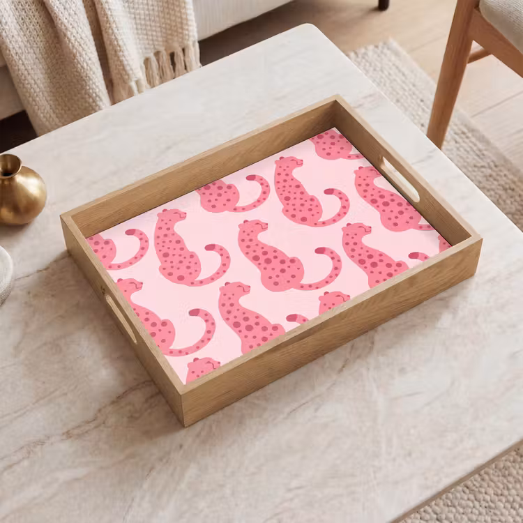 Kat - Gevlekt - Dieren - Patroon - Roze Dienblad Rechthoek middel -sfeer1