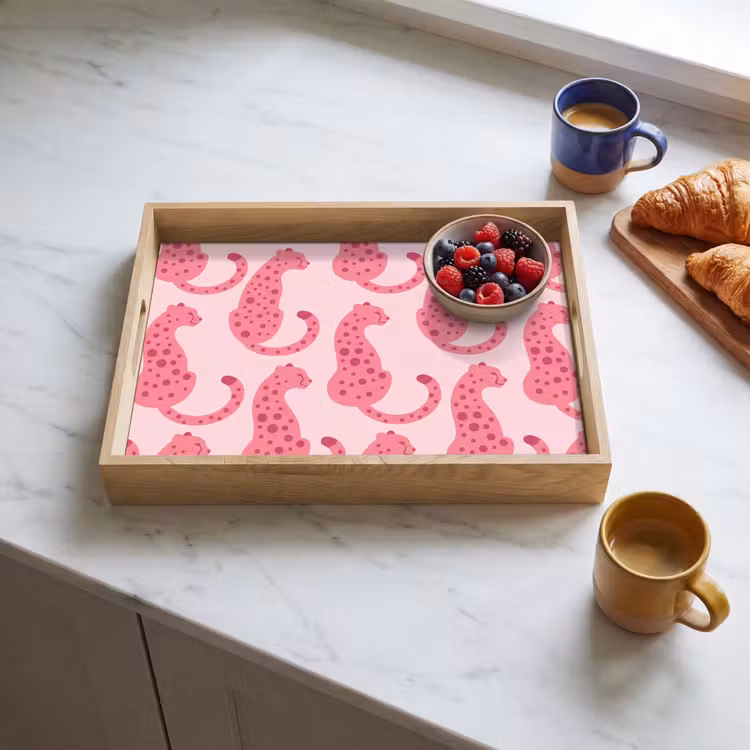 Kat - Gevlekt - Dieren - Patroon - Roze Dienblad Rechthoek middel -sfeer2