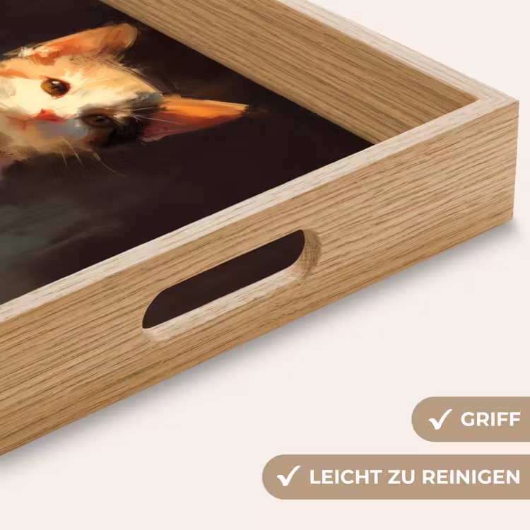 Kat - Geschilderd - Artistiek - Wit Dienblad Rechthoek middel -USP_HandgreepDE