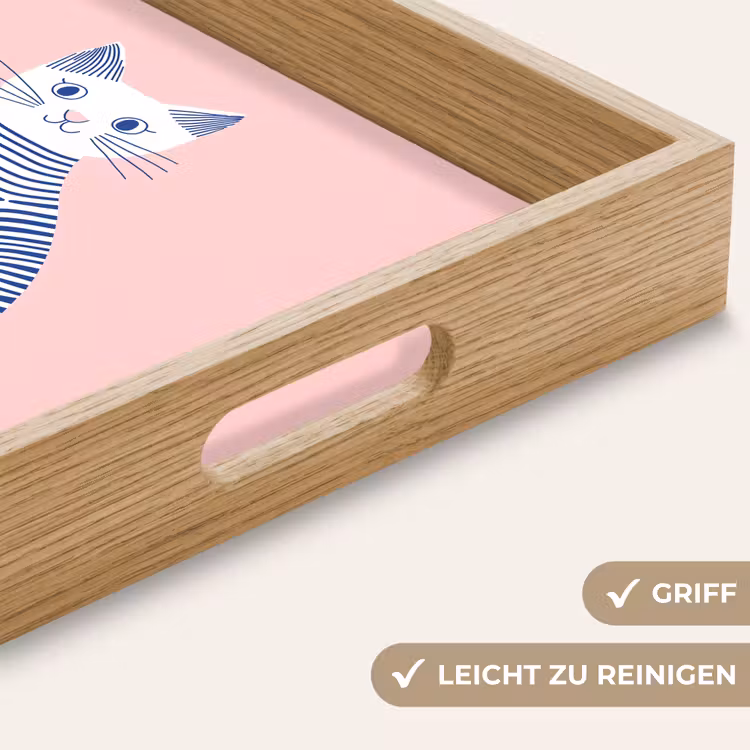 Kat - Illustratie - Minimalistisch - Roze Dienblad Rechthoek middel -USP_HandgreepDE