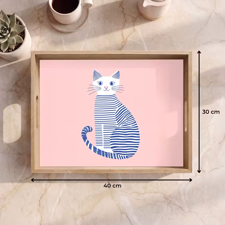 Kat - Illustratie - Minimalistisch - Roze Dienblad Rechthoek middel -USP_Formaat