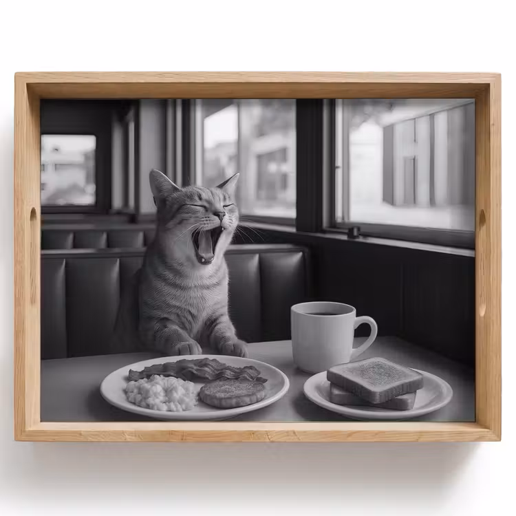 Kat - Koffie - Brood - Zwart Dienblad Rechthoek middel -z3d_shopping