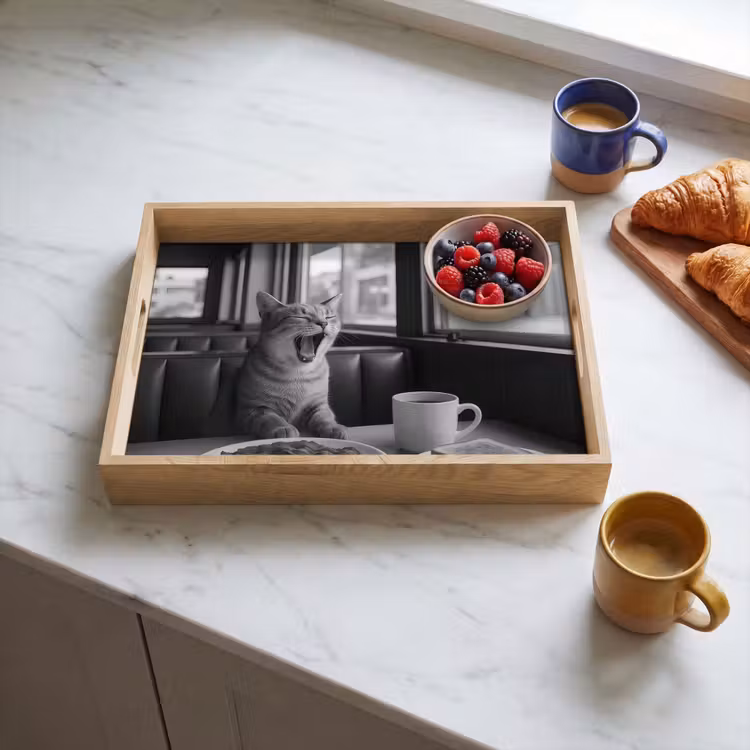 Kat - Koffie - Brood - Zwart Dienblad Rechthoek middel -sfeer2