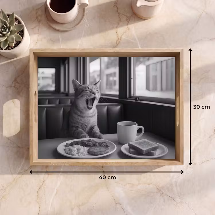 Kat - Koffie - Brood - Zwart Dienblad Rechthoek middel -USP_Formaat
