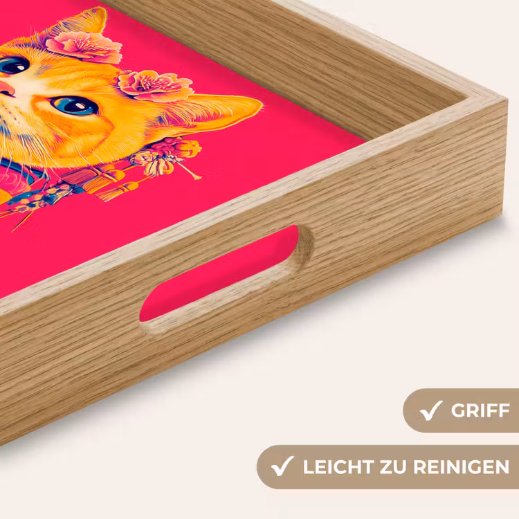 Kat - Kimono - Bloemen - Roze Dienblad Rechthoek middel -USP_HandgreepDE