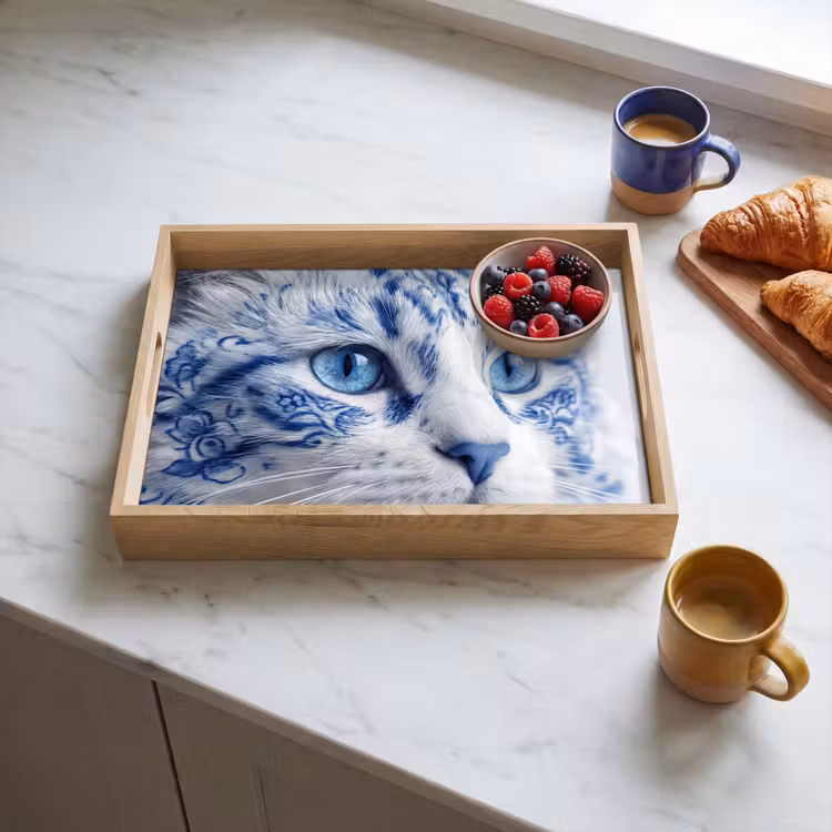 Kat - Patroon - Blauw Dienblad Rechthoek middel -sfeer2