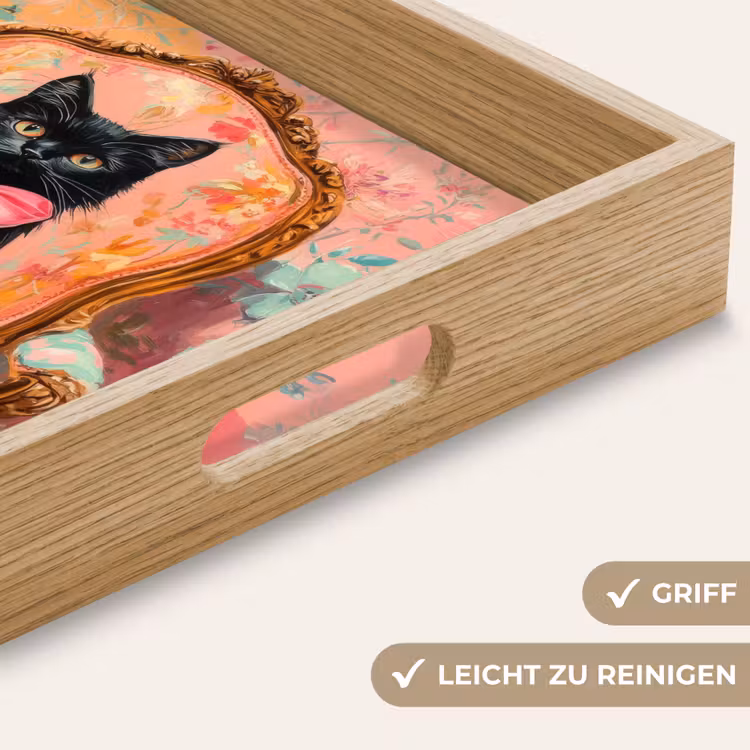 Kat - Roze - Stoel met bloemenmotief Dienblad Rechthoek middel -USP_HandgreepDE