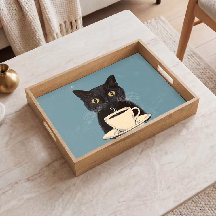 Kat - Zwart - Koffie - Minimalistisch Dienblad Rechthoek middel -sfeer1