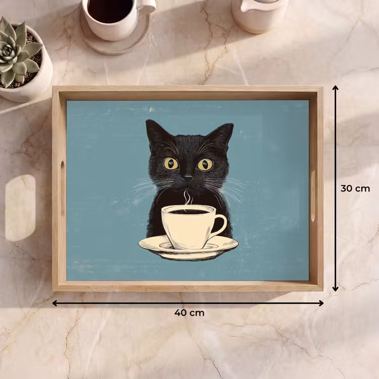 Kat - Zwart - Koffie - Minimalistisch Dienblad Rechthoek middel -USP_Formaat