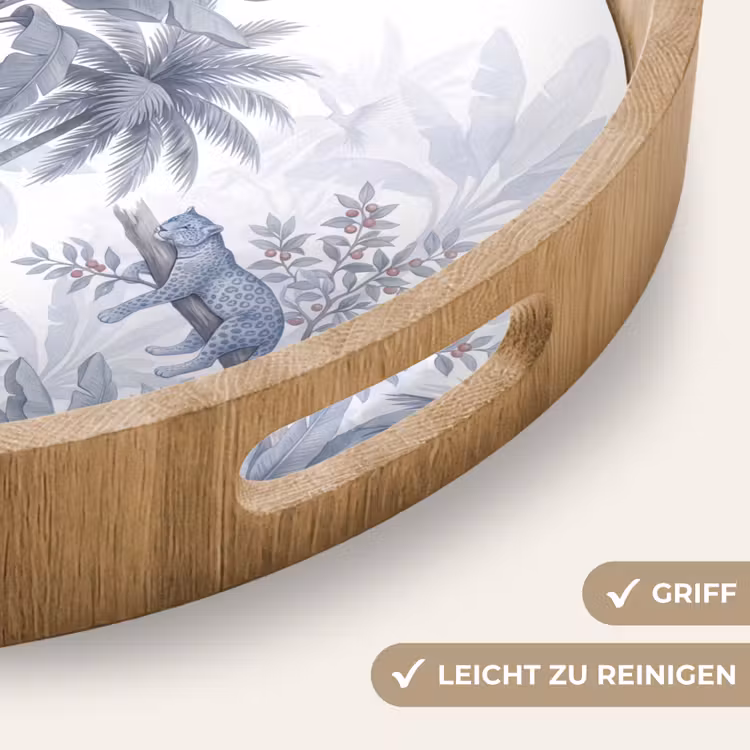Kat - Tropisch bos - Modern - Grijs Dienblad Rond middel -USP_HandgreepDE