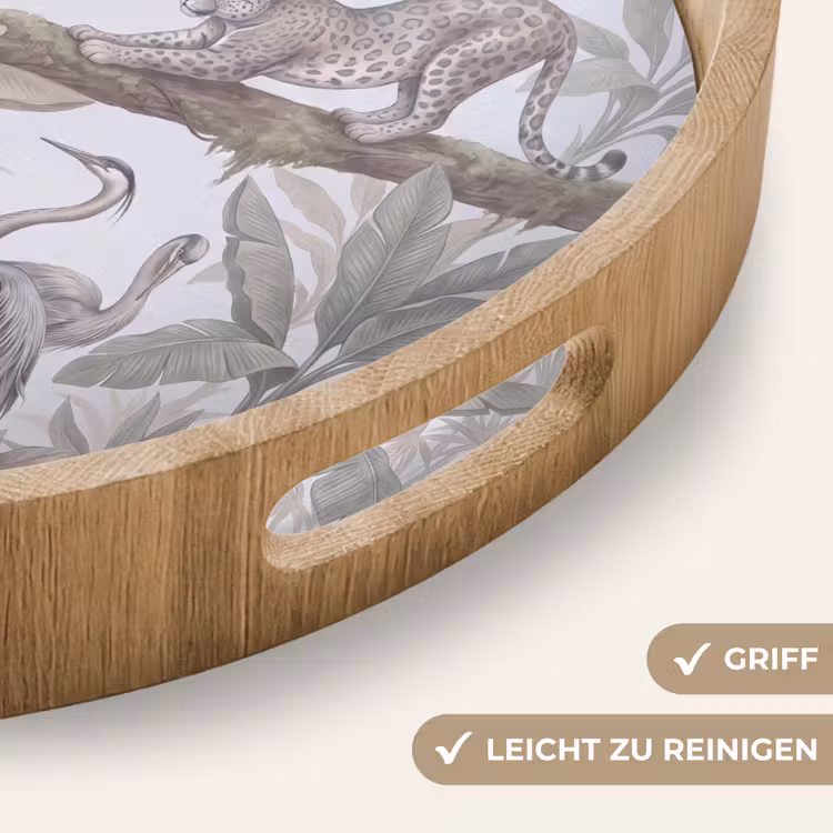 Kat - Vogel - Jungle - Illustratie - Dieren Dienblad Rond middel -USP_HandgreepDE