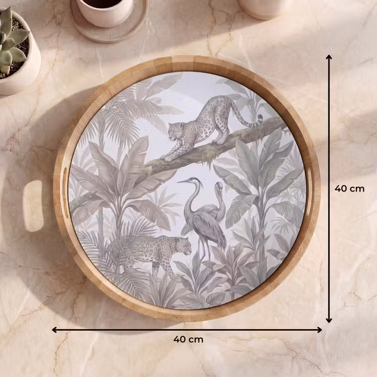 Kat - Vogel - Jungle - Illustratie - Dieren Dienblad Rond middel -USP_Formaat
