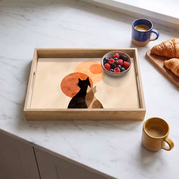 Katten - Zwart - Abstract - Cirkels Dienblad Rechthoek middel -sfeer2