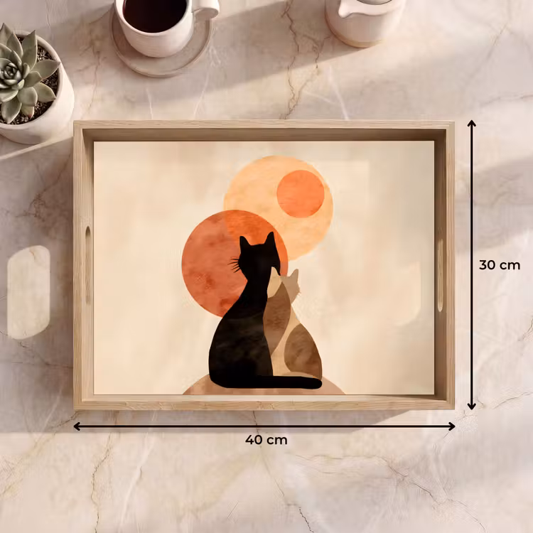 Katten - Zwart - Abstract - Cirkels Dienblad Rechthoek middel -USP_Formaat