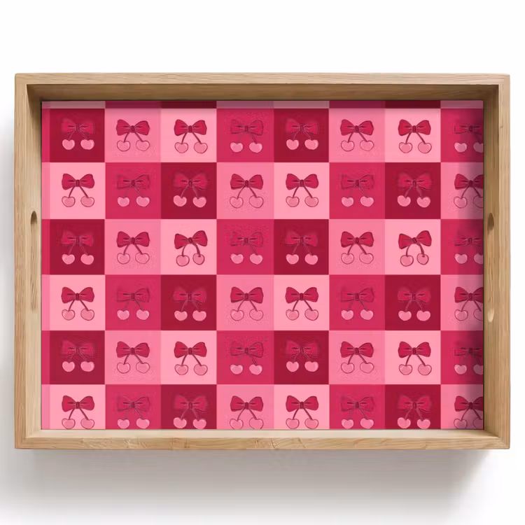 Kersen - Strikjes - Speels - Roze - Bordeaux Dienblad Rechthoek middel 911 -z3d_shopping