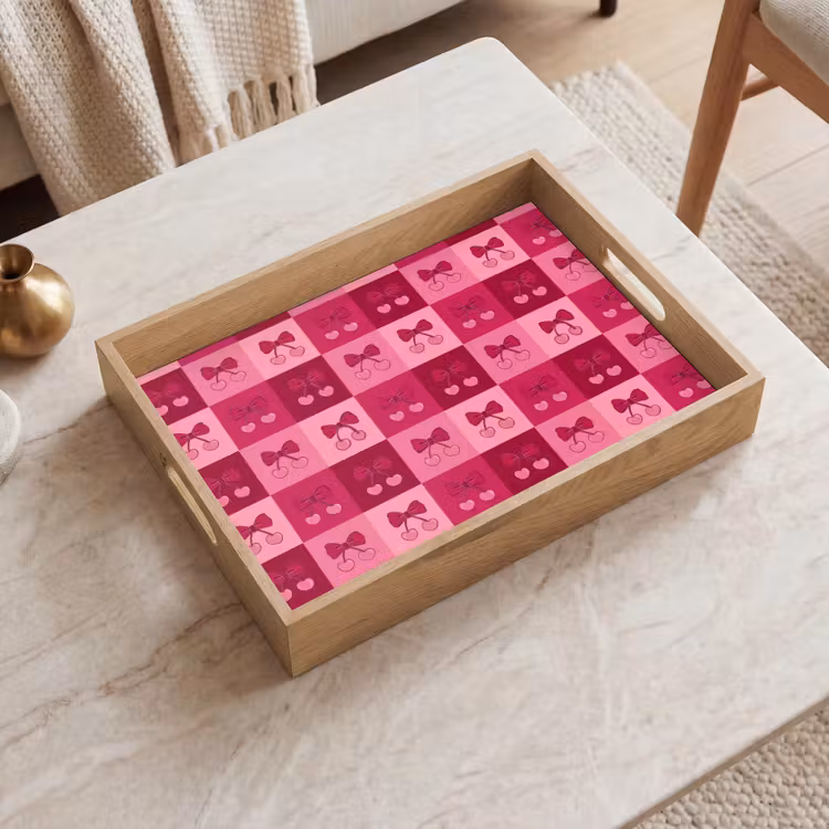 Kersen - Strikjes - Speels - Roze - Bordeaux Dienblad Rechthoek middel 911 -sfeer1