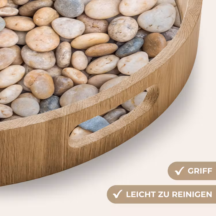 Kiezelstenen - Natuur - Textuur - Beige - Grijs Dienblad Rond middel -USP_HandgreepDE