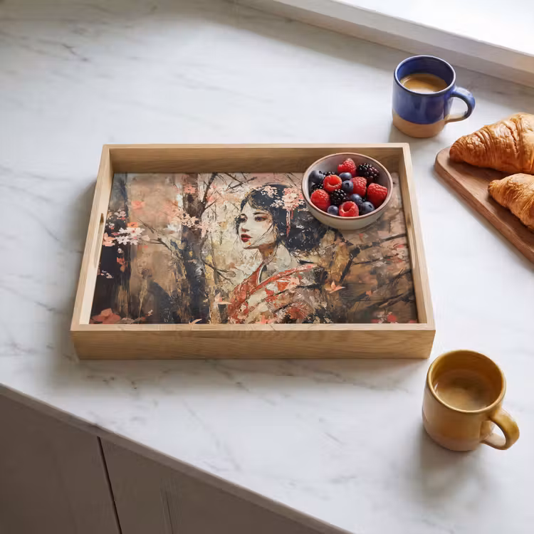 Kimono - Vrouw - kersenbomen Dienblad Rechthoek middel -sfeer2