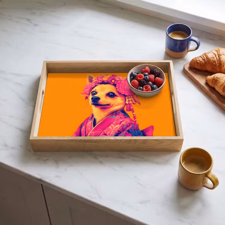 Kimono - Hondje - Bloemenkroon - Oranje Dienblad Rechthoek middel -sfeer2