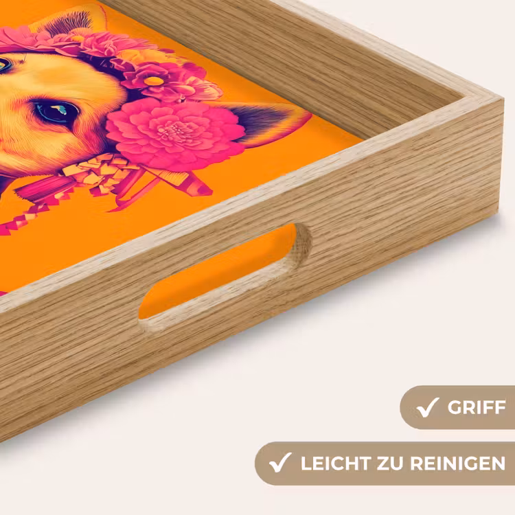 Kimono - Hondje - Bloemenkroon - Oranje Dienblad Rechthoek middel -USP_HandgreepDE