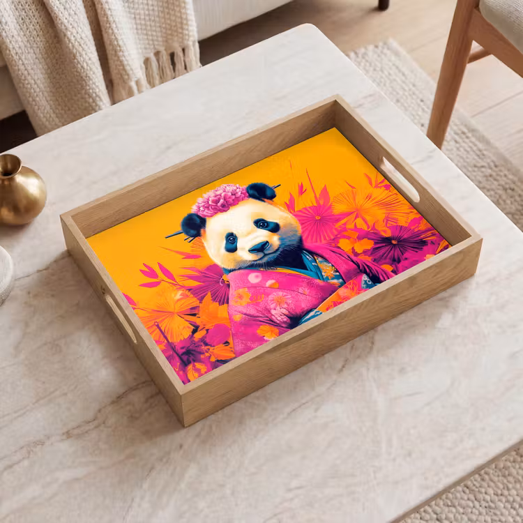 Kimono - Roze - Panda - Bloemenkroon Dienblad Rechthoek middel -sfeer1