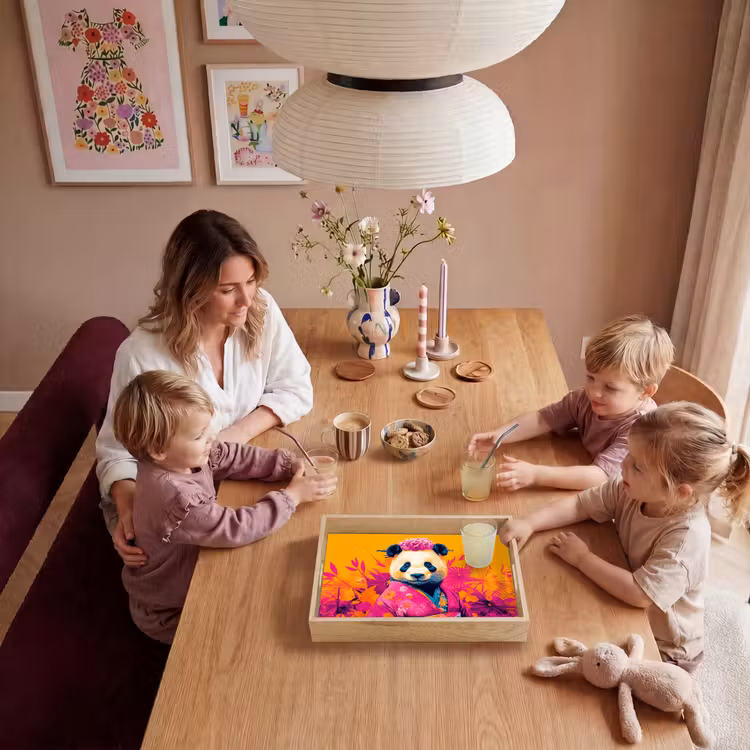 Kimono - Roze - Panda - Bloemenkroon Dienblad Rechthoek middel -sfeer4