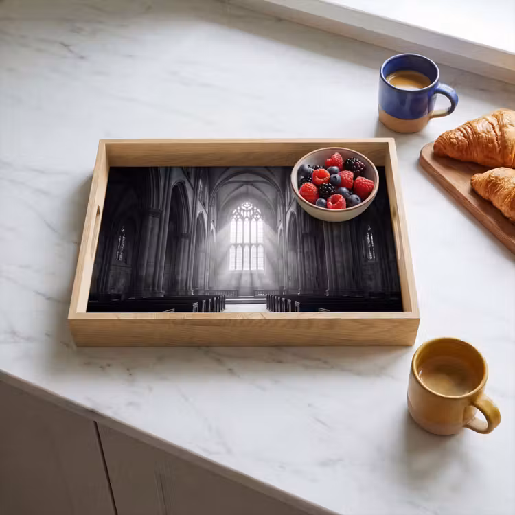 Kerk - Interieur - Lichtstralen - Architectuur - Klassiek Dienblad Rechthoek middel -sfeer2