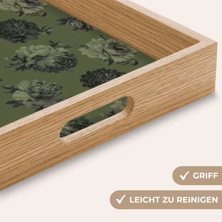 Klassiek - botanisch - olijfgroen - bloemen Dienblad Rechthoek middel 911 -USP_HandgreepDE