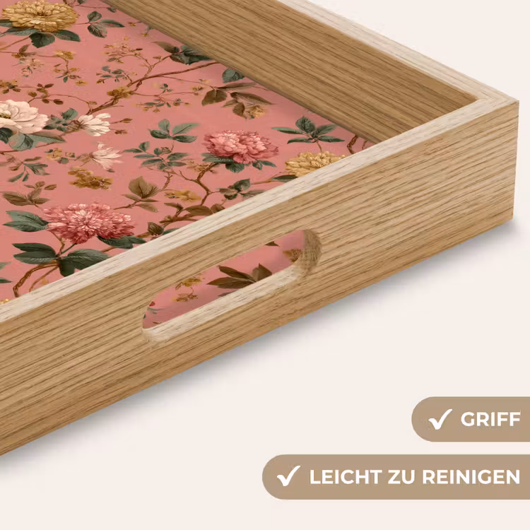 Klassiek - Botanisch - Roze Dienblad Rechthoek middel 911 -USP_HandgreepDE