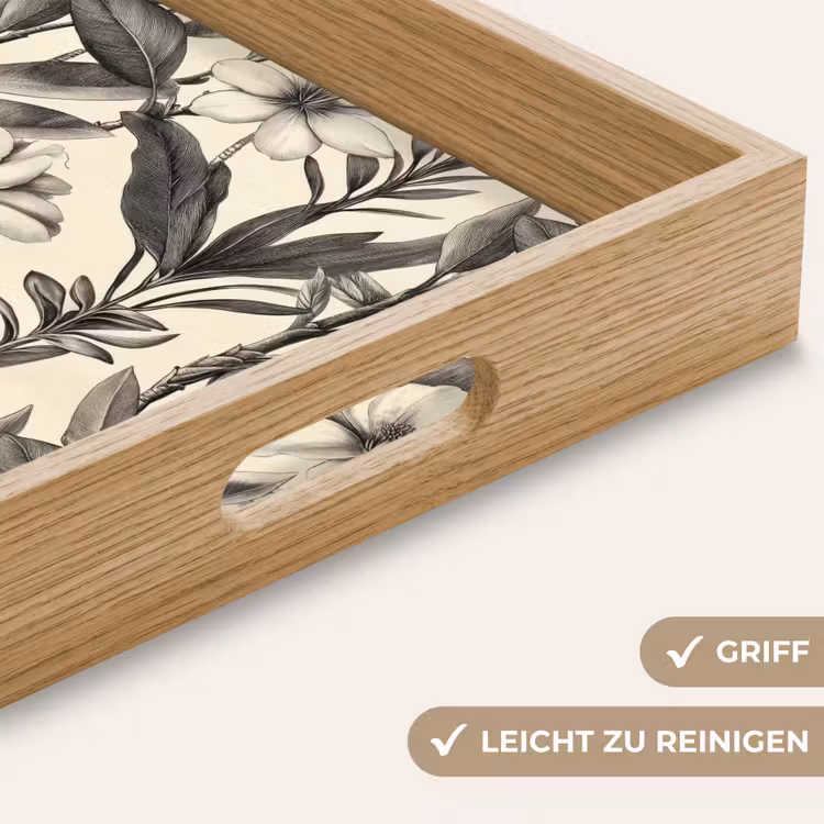Klassiek - Botanisch - Zwart - Beige Dienblad Rechthoek middel 911 -USP_HandgreepDE