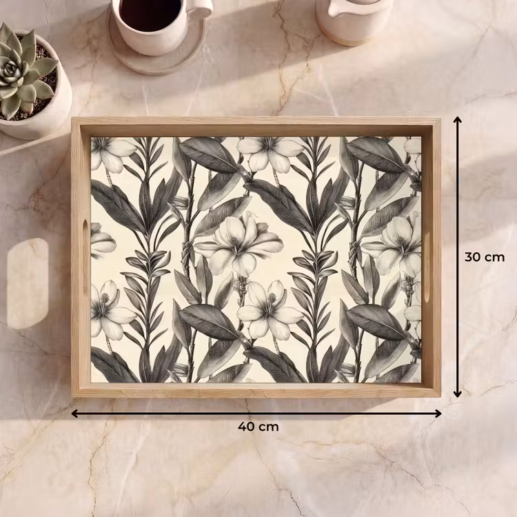Klassiek - Botanisch - Zwart - Beige Dienblad Rechthoek middel 911 -USP_Formaat