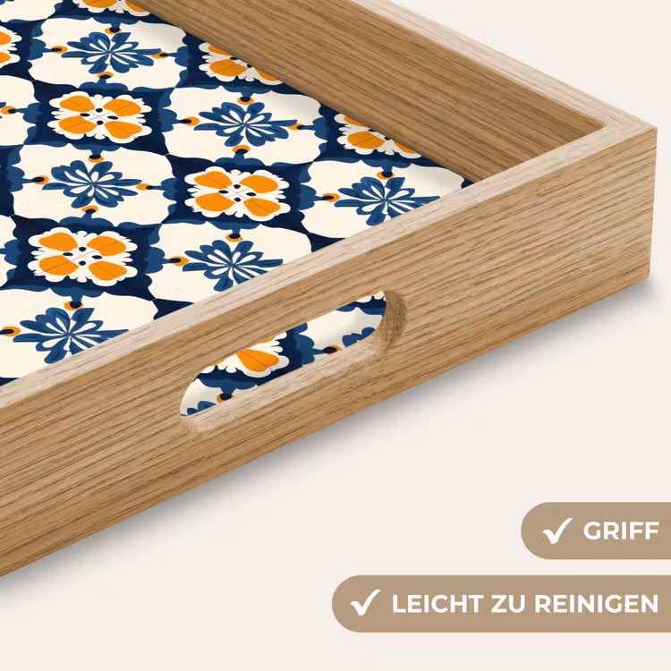 Klassiek - Geometrisch - Blauw Dienblad Rechthoek middel 911 -USP_HandgreepDE