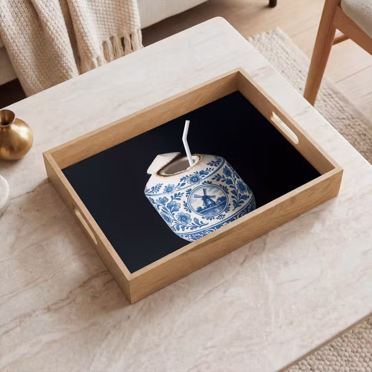 Kokosnoot - Eten - Delfts blauw - Drinken Dienblad Rechthoek middel -sfeer1