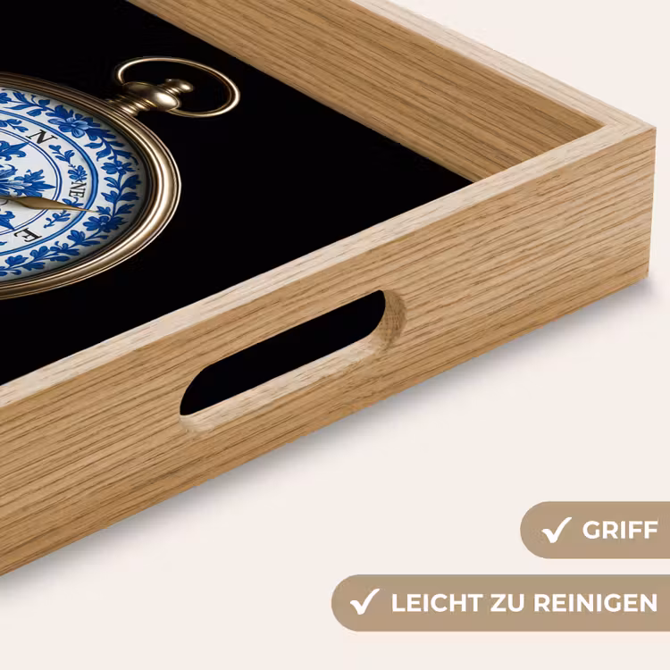 Kompas - Delfts blauw - Zwart Dienblad Rechthoek middel -USP_HandgreepDE
