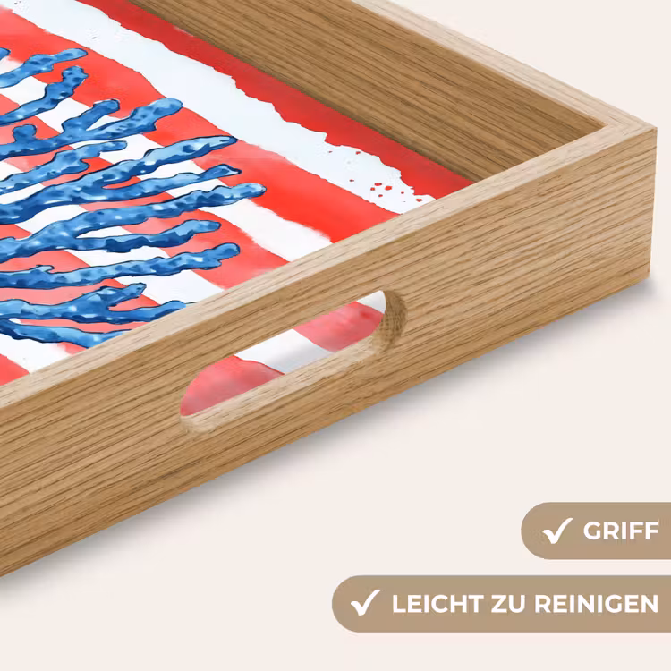 Koraal - Verfstructuur - Rood - Blauw Dienblad Rechthoek middel -USP_HandgreepDE