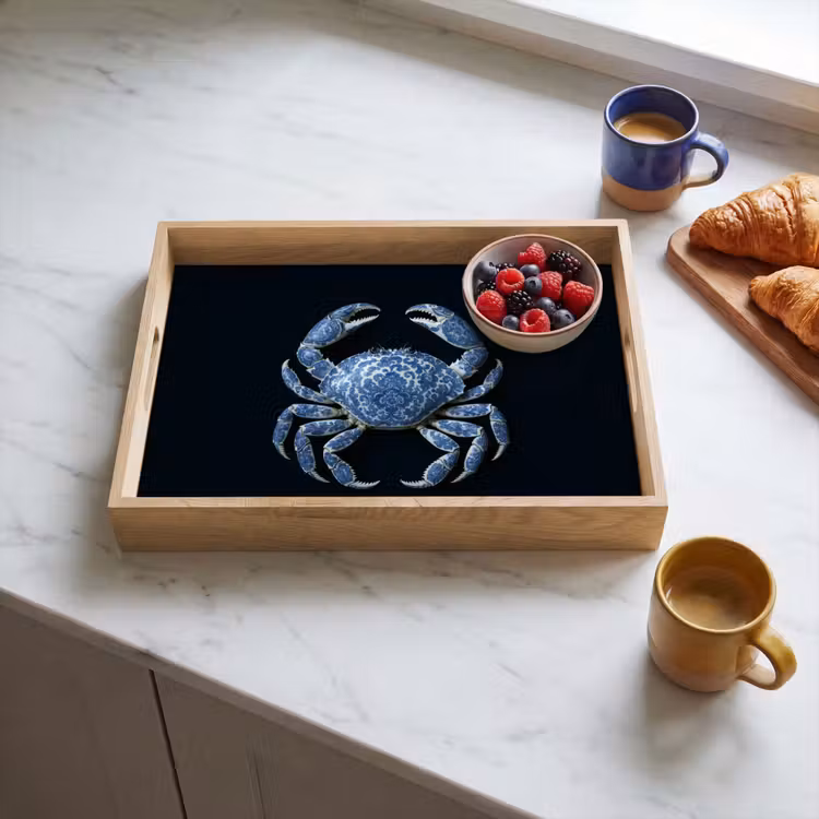 Krab - Delfts blauw - Dieren Dienblad Rechthoek middel -sfeer2