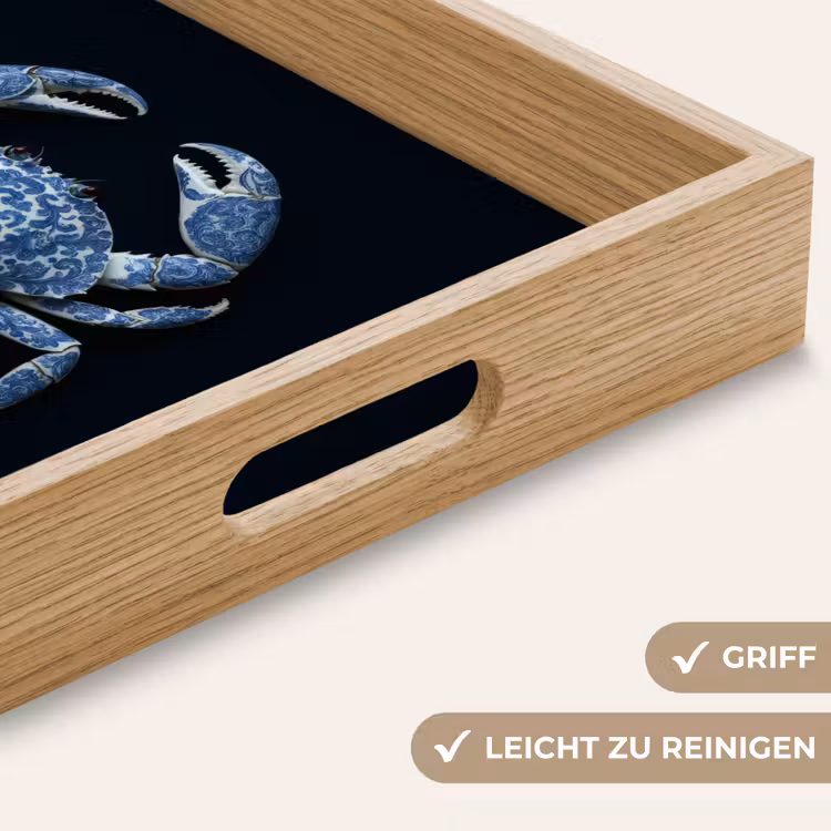Krab - Delfts blauw - Dieren Dienblad Rechthoek middel -USP_HandgreepDE