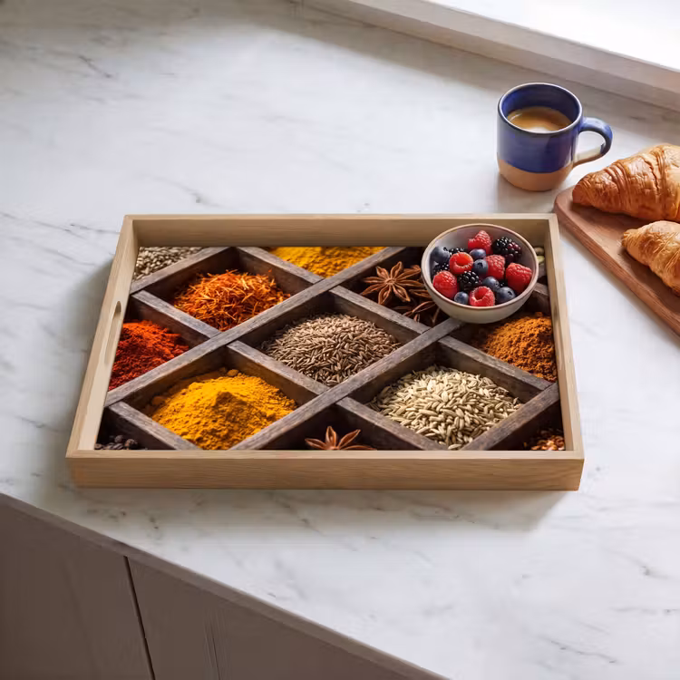Tablett - Kräuter – Holz – Essen - Kruiden - Houten - Eten Dienblad Rechthoek middel