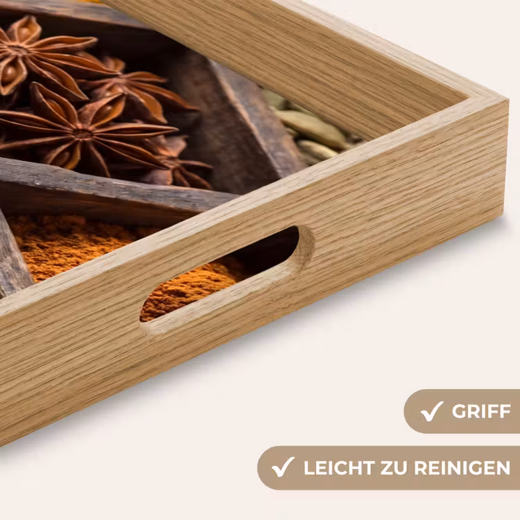 Tablett - Kräuter – Holz – Essen - Kruiden - Houten - Eten Dienblad Rechthoek middel