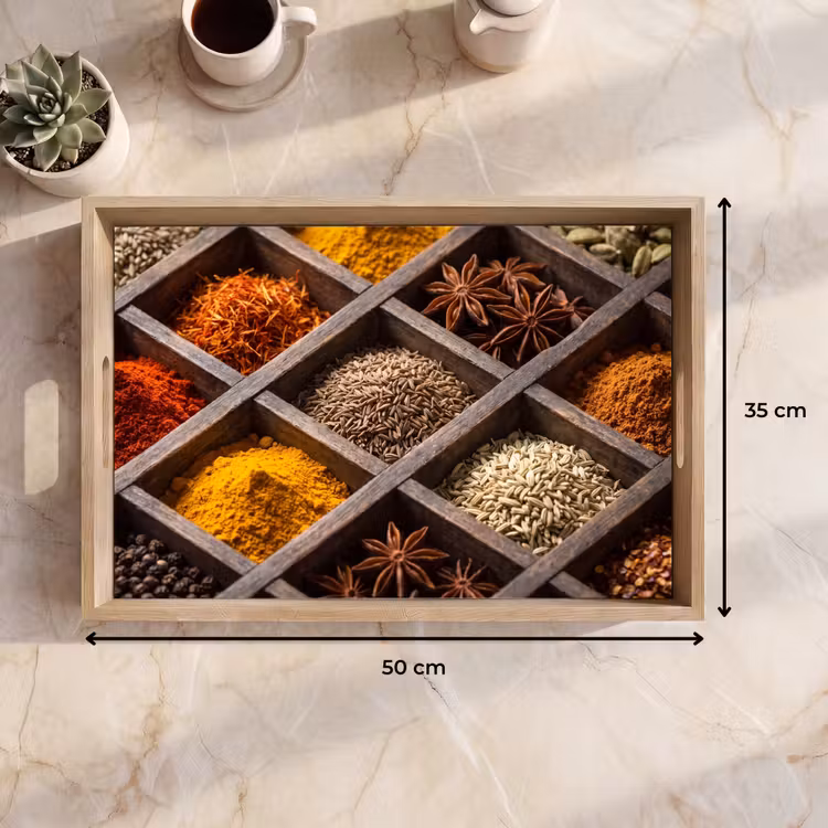 Tablett - Kräuter – Holz – Essen - Kruiden - Houten - Eten Dienblad Rechthoek middel