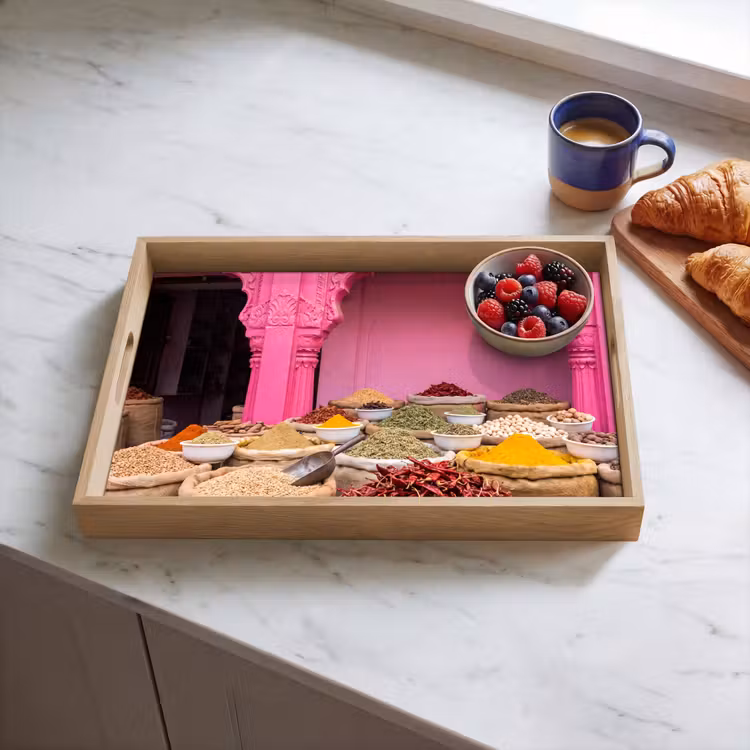 Tablett - Kräuter – Markt – Rosa - Kruiden - Markt - Roze Dienblad Rechthoek middel
