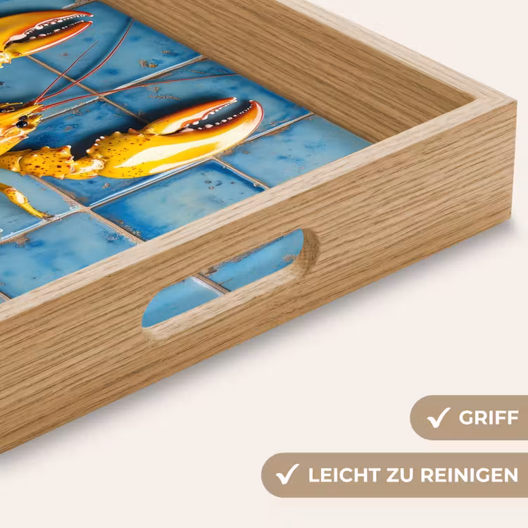 Kreeft - Geel - Blauw - Tegels Dienblad Rechthoek middel -USP_HandgreepDE