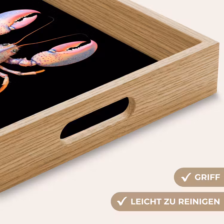 Kreeft - Roze - Zacht - Zwart Dienblad Rechthoek middel -USP_HandgreepDE