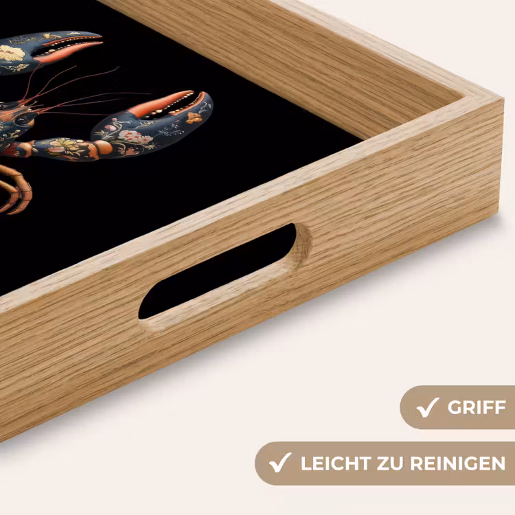 Kreeft - Zwart - Bloemenpatroon - Artistiek Dienblad Rechthoek middel -USP_HandgreepDE