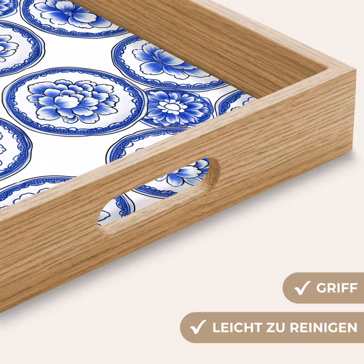 Cirkels - Bloemen - Blauw Dienblad Rechthoek middel 911 -USP_HandgreepDE