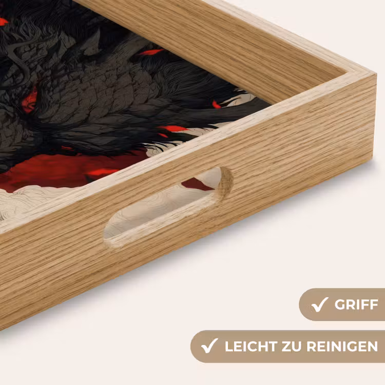 Krijger - Draak - Zwart - Rood - Rook Dienblad Rechthoek middel -USP_HandgreepDE