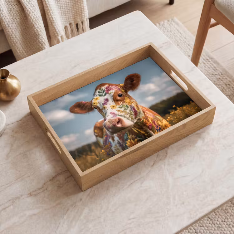 Koe - Bloemen - Weiland Dienblad Rechthoek middel -sfeer1