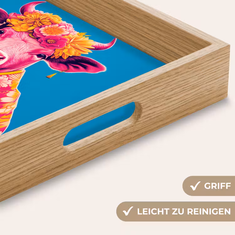Koe - Bloemenkrans - Oorhangers - Kimono Dienblad Rechthoek middel -USP_HandgreepDE