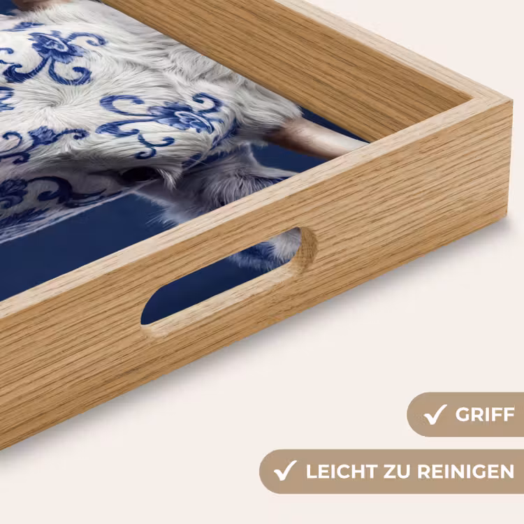 Koe - Delfts - Blauw - Artistiek Dienblad Rechthoek middel -USP_HandgreepDE