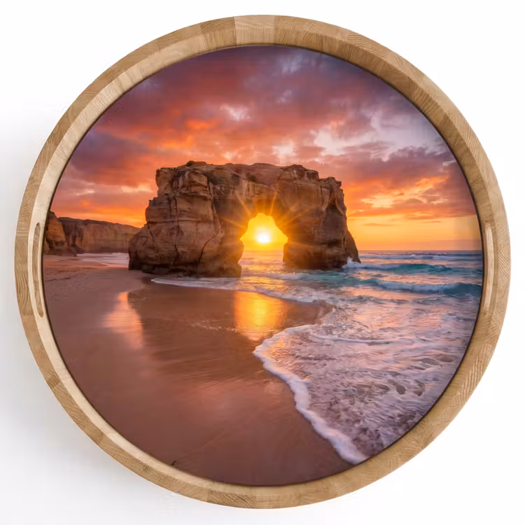 Kust - Rots - Zonsondergang - Zee - Natuur Dienblad Rond middel -z3d_shopping